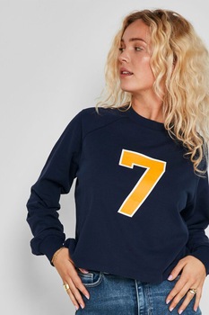 Noisy May, Bluza sport din bumbac organic cu imprimeu si maneci raglan, Bleumarin/Oranj Noisy May, Bluza sport din bumbac organic cu imprimeu si maneci raglan, Bleumarin/Oranj