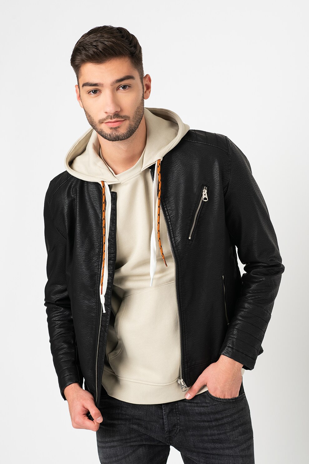 Only & Sons, Jacheta de piele ecologica cu fermoar Michael, Negru, S