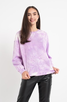 Vero Moda, Bluza sport cu maneci cazute si imprimeu tie-dye Elena, Lila/Alb Vero Moda, Bluza sport cu maneci cazute si imprimeu tie-dye Elena, Lila/Alb