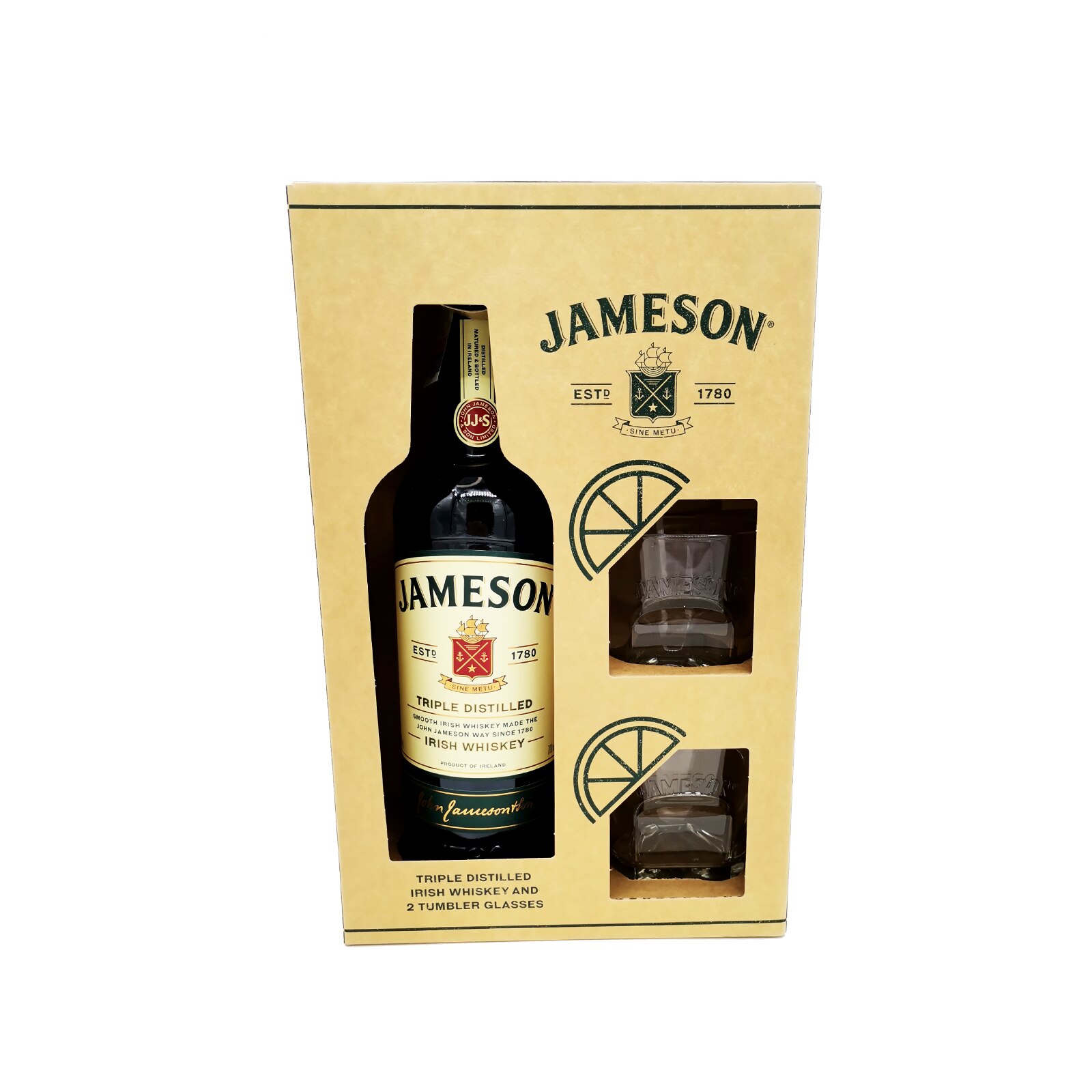 Whisky Jameson Irish, Triplu distilat, 40%, 700ml, Cutie cu 2 pahare