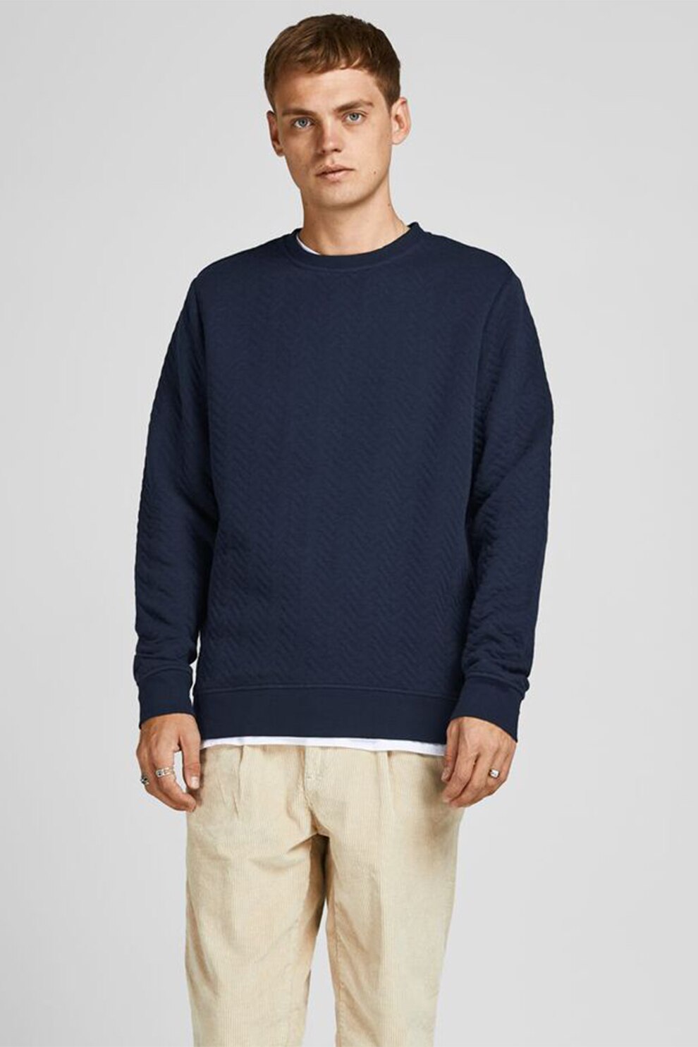Jack&Jones, Bluza sport cu decolteu la baza gatului si aspect texturat, Bleumarin