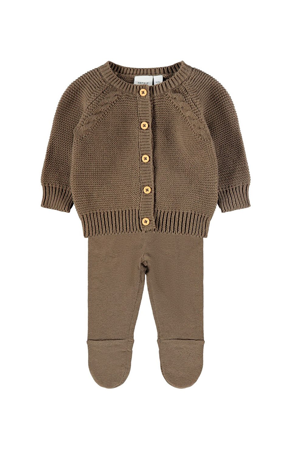 NAME IT, Set de colanti cu botosei si cardigan din bumbac organic - 2 piese, Verde militar, 80 CM