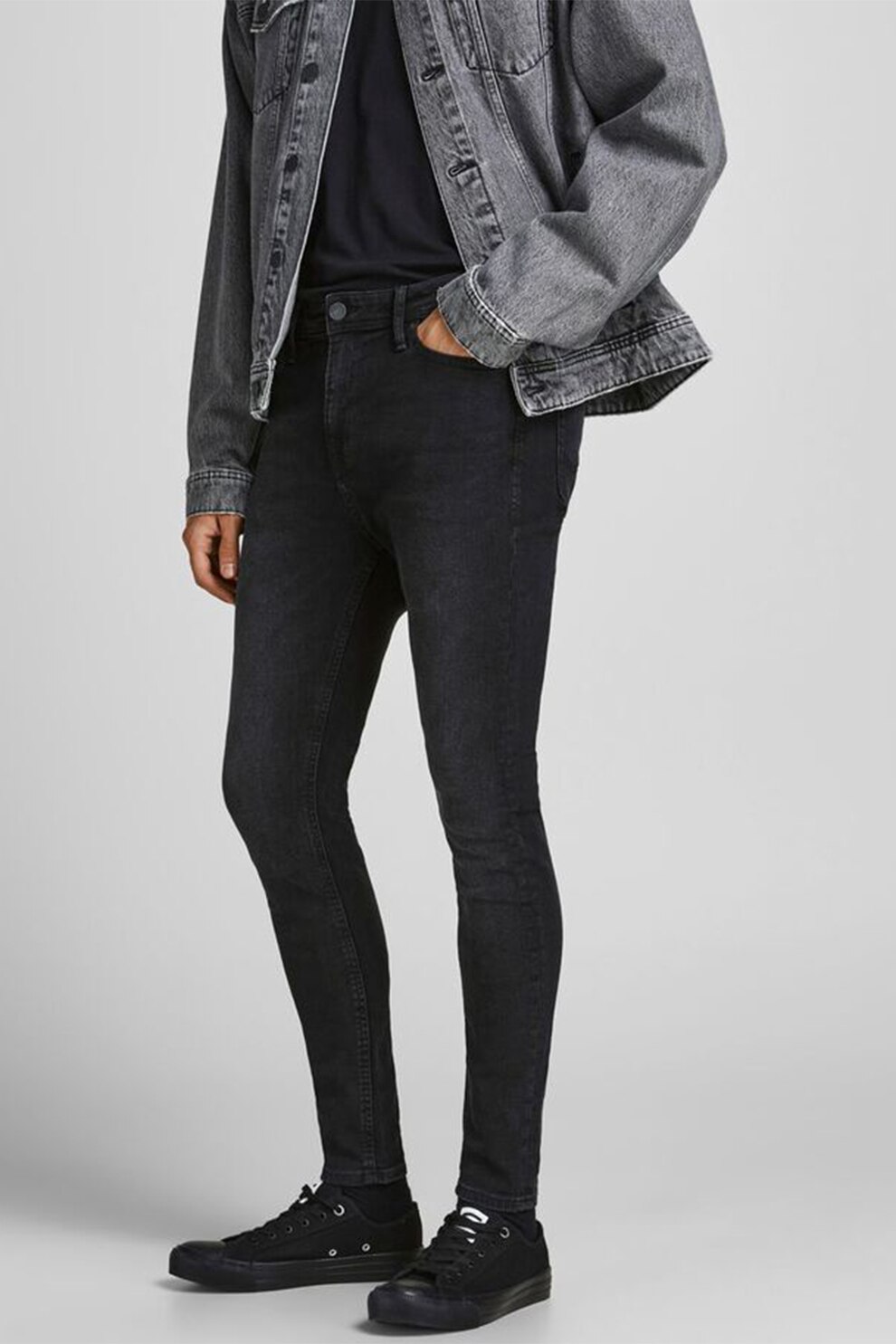 Jack&Jones, Blugi skinny cu talie inalta, Negru