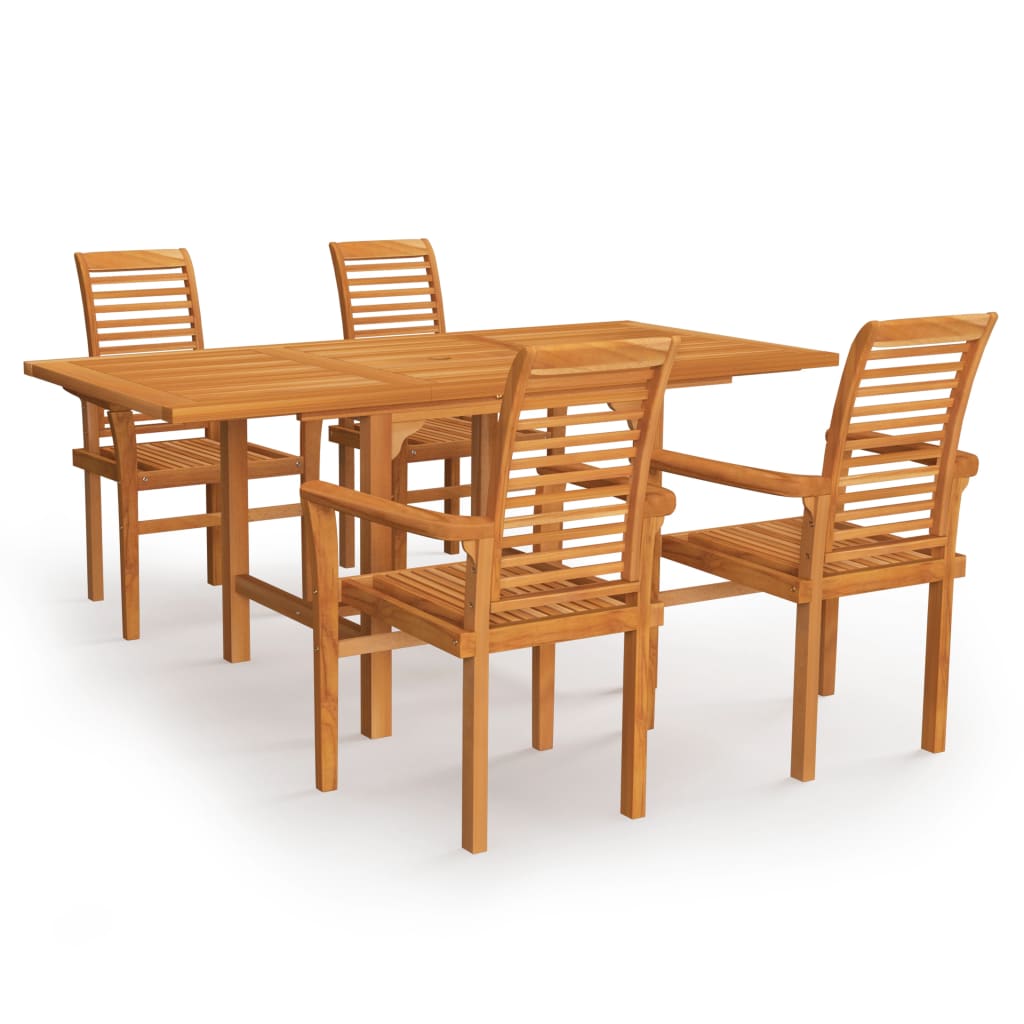 Set mobilier de gradina 5 piese, masa extensibila cu scaune, vidaXL, Lemn de tec, Maro