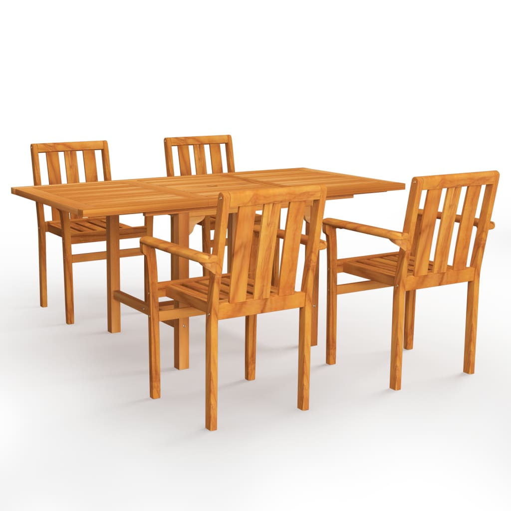 Set mobilier de gradina 5 piese, masa extensibila cu scaune cu brate, vidaXL, Lemn de tec, Maro