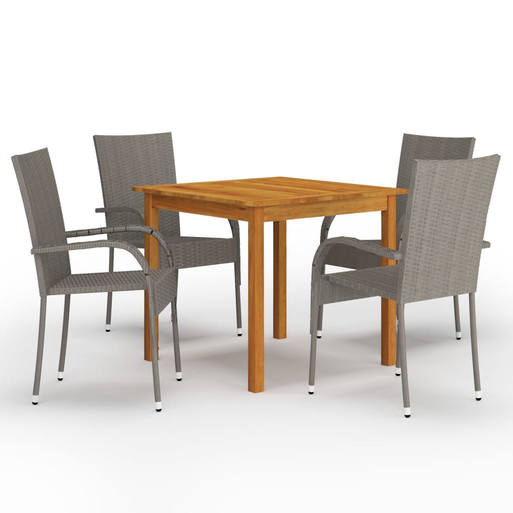 Set mobilier de gradina 5 piese masa cu scaune, vidaXL, Poliratan-Lemn, 55,5 x 53,5 x 95 cm, Maro/Gri