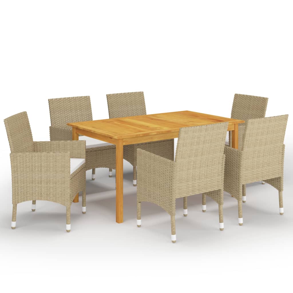 Set mobilier de gradina din 7 piese cu perne crem vidaXL, 150 x 90 x 74 cm, Bej/Crem