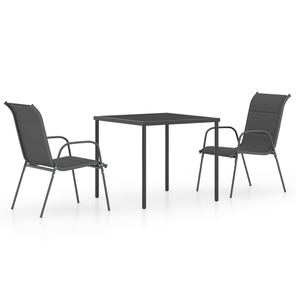 Set mobilier de exterior cu 3 piese din otel vidaXL, Otel, 80 x 80 x 72 cm, Negru