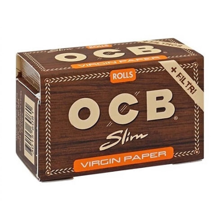 Set foita in rola pentru rulat tigari OCB Virgin Paper nealbite 45mm x 4 metri + filtre din carton 40 bucati