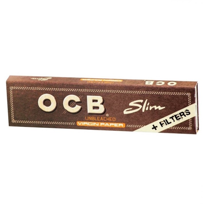 Set foite pentru rulat tigari OCB Virgin Paper Slim 110mm 32 bucati si filtre din carton 32 bucati