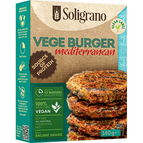 Burger Vegan Mediterranean cu spelta, rosii and naut 140gr Soligrano