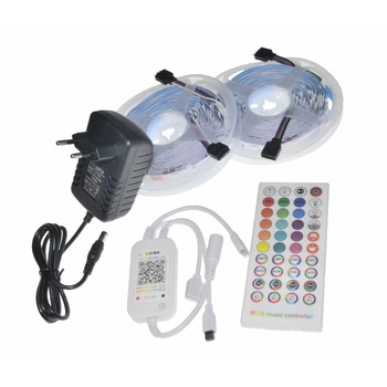 Kit banda leduri RGB 10 metri cu telecomanda, controller bluetooth si transformator Kit banda leduri RGB 10 metri cu telecomanda, controller bluetooth si transformator