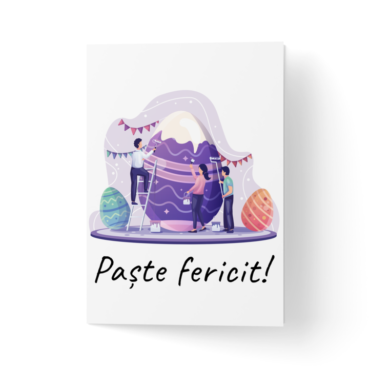 Üdvözlőlap borítékkal, prémium texturált papír - "Húsvéti családdal"