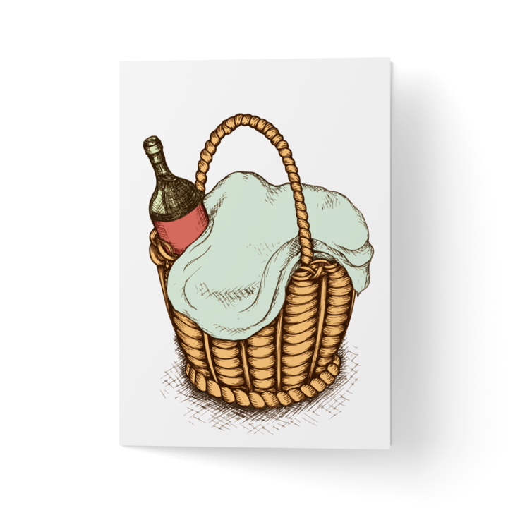 Üdvözlőlap borítékkal, prémium texturált papír - piknikkosár