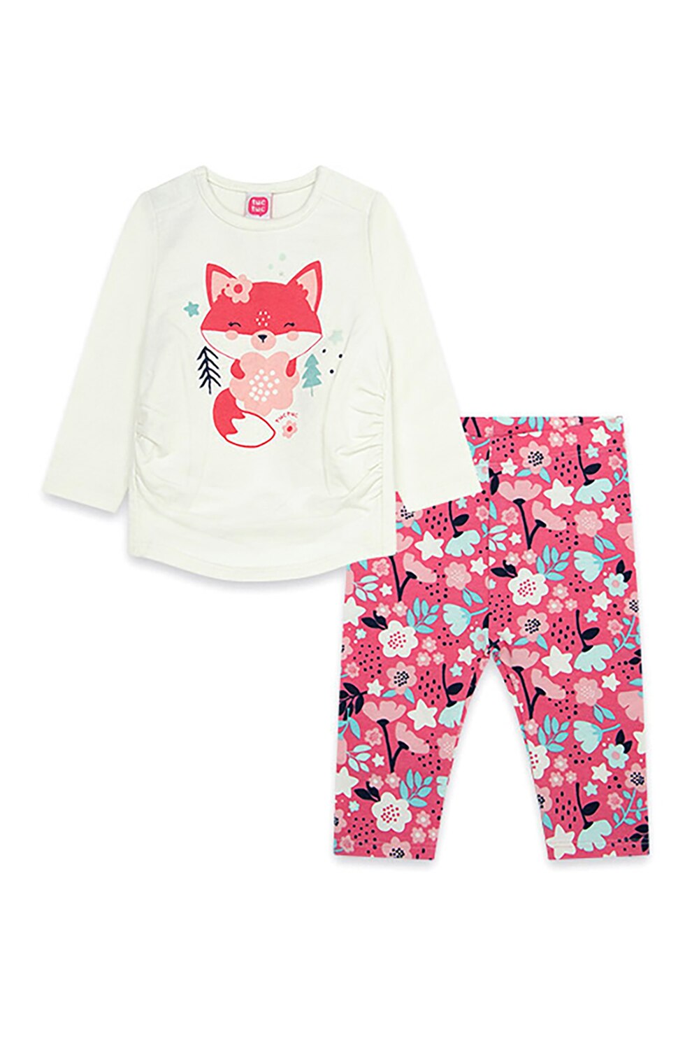 Tuc Tuc, Set de bluza si colanti - 2 piese, alb prafuit, roz aprins, albastru aqua
