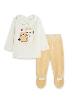 Tuc Tuc, Set de bluza sport din fleece si pantaloni cu botosei - 2 piese, Alb prafuit/Maro camel Tuc Tuc, Set de bluza sport din fleece si pantaloni cu botosei - 2 piese, Alb prafuit/Maro camel