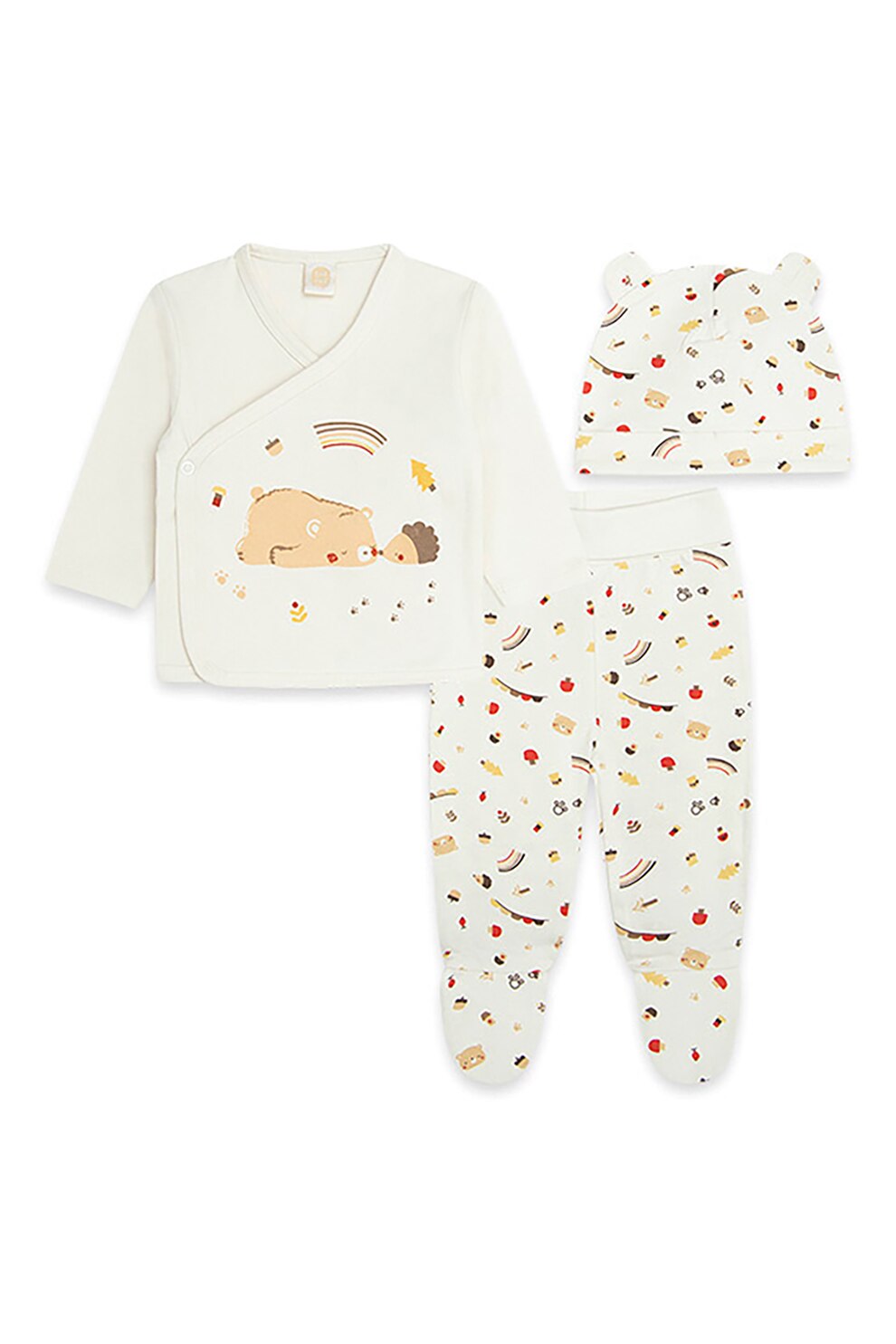 Tuc Tuc, Set de imbracaminte - 3 piese, alb prafuit, maro taupe deschis, roz piersica