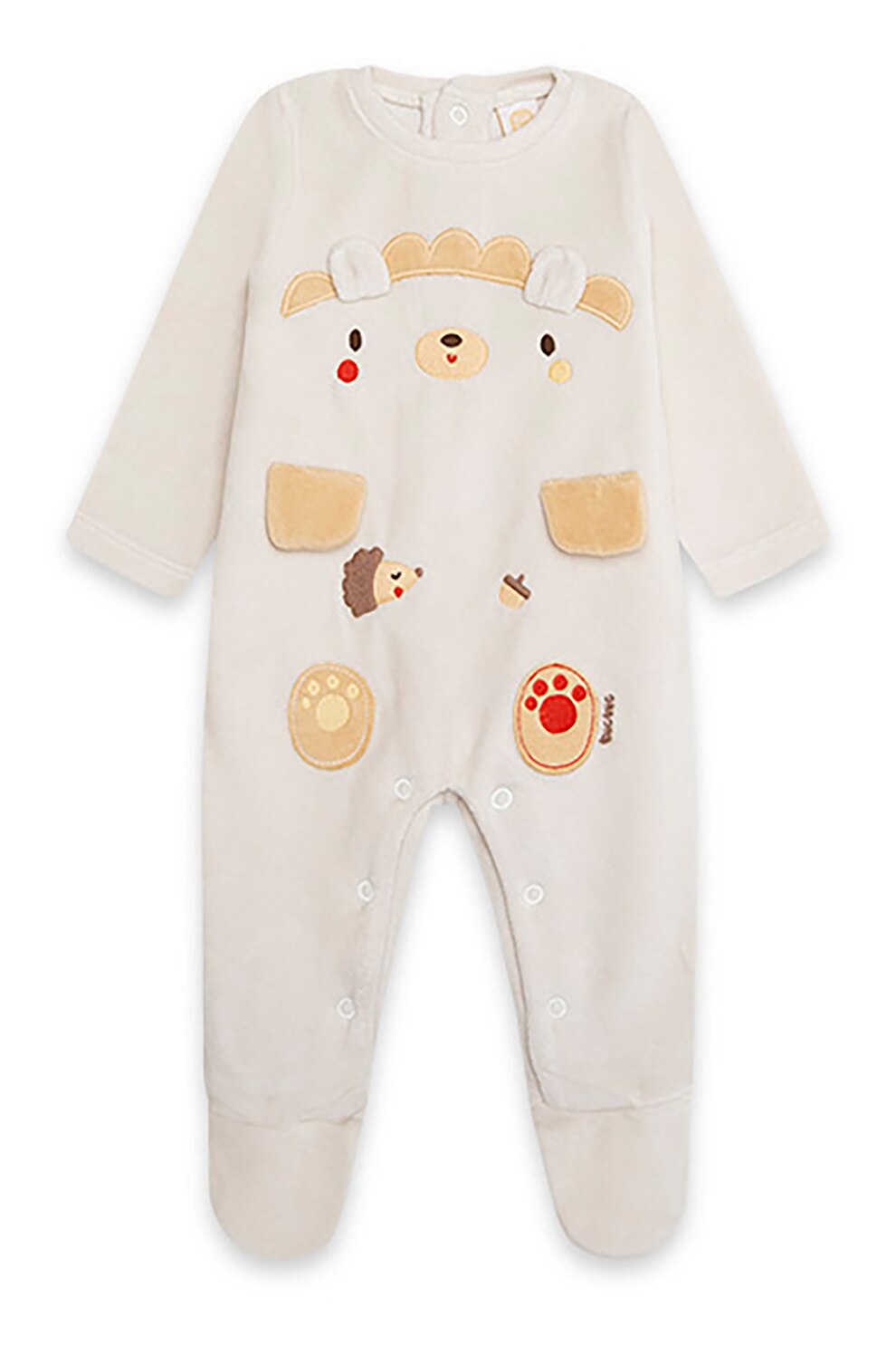 Tuc Tuc, Salopeta cu botosei din fleece cu imprimeu grafic, alb prafuit, bej, maro taupe