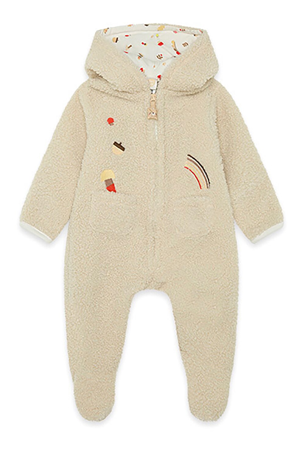 Tuc Tuc, Salopeta cu botosei din material teddy cu gluga, Maro nisip, 72-74 CM