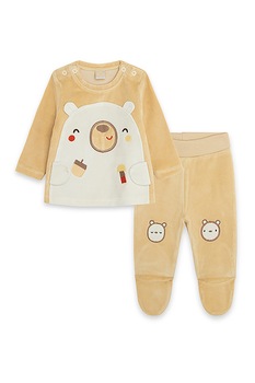 Tuc Tuc, Set de bluza sport din fleece si pantaloni cu botosei - 2 piese, Bej/Alb prafuit Tuc Tuc, Set de bluza sport din fleece si pantaloni cu botosei - 2 piese, Bej/Alb prafuit