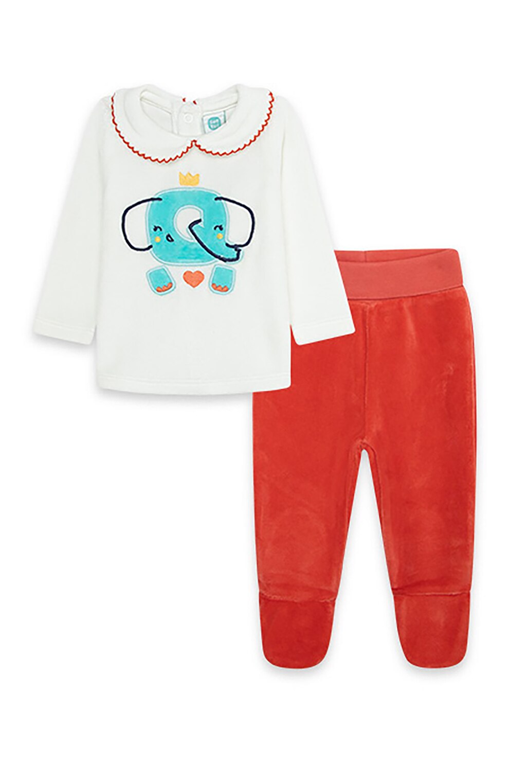 Tuc Tuc, Set de bluza si pantaloni cu botosei, oranj mandarina, alb, albastru aqua