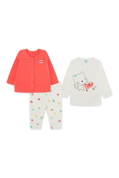 Tuc Tuc, Set de bluza, cardigan si pantaloni, oranj mandarina, alb, albastru aqua Tuc Tuc, Set de bluza, cardigan si pantaloni, oranj mandarina, alb, albastru aqua