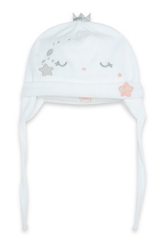 Tuc Tuc, Caciula din amestec de bumbac cu broderii, alb, roz somon, gri cenusa Tuc Tuc, Caciula din amestec de bumbac cu broderii, alb, roz somon, gri cenusa