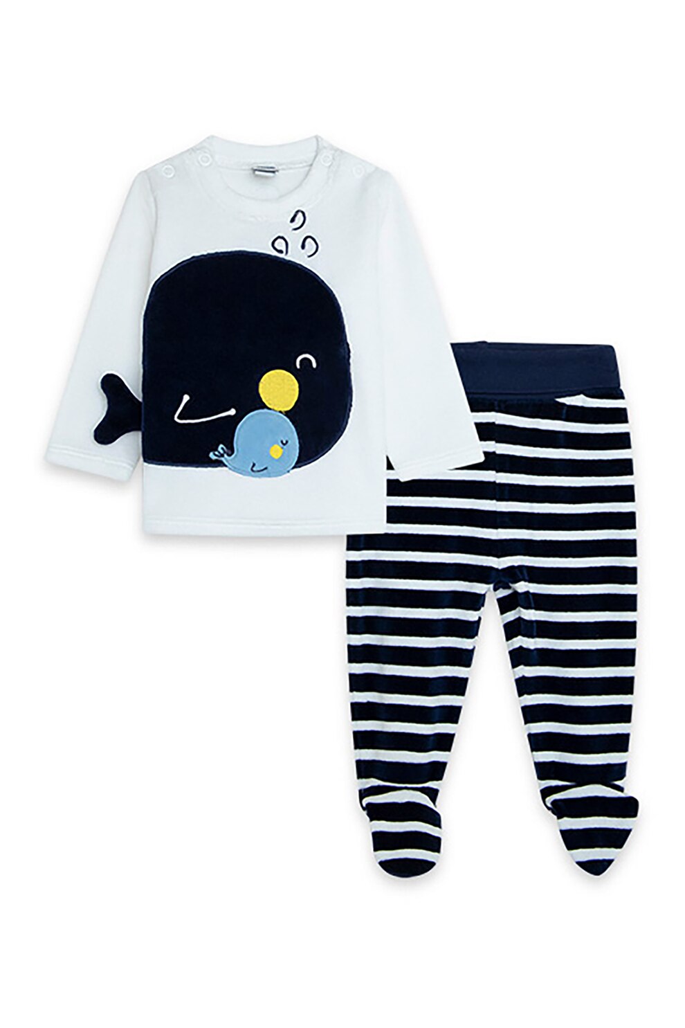 Tuc Tuc, Bluza din amestec de bumbac si pantaloni cu botosei, Bleumarin inchis/Alb/Galben