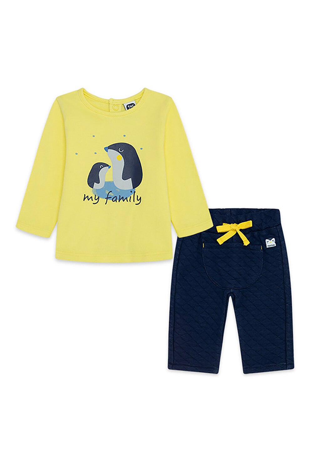 Tuc Tuc, Set de bluza cu imprimeu si pantaloni, alben, bleumarin inchis, bleu