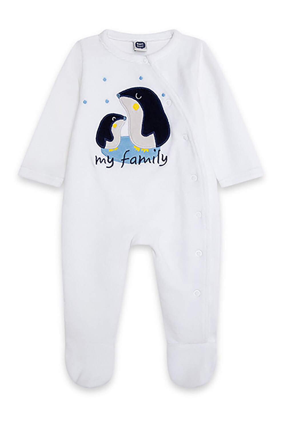 Tuc Tuc, Salopeta cu botosei si broderii, Alb/Bleumarin inchis/Galben