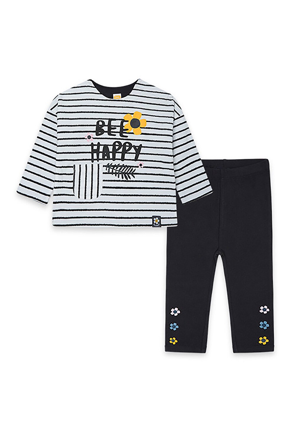 Tuc Tuc, Set de bluza cu dungi si colanti, Negru/Alb/Galben