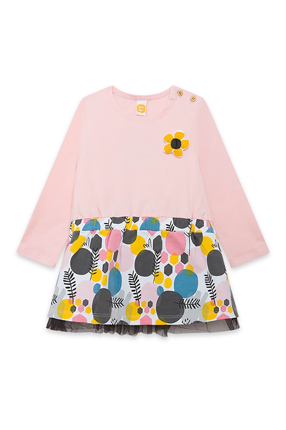 Tuc Tuc, Rochie combi cu aplicatie albina, Multicolora, 83 CM
