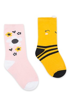 Tuc Tuc, Set de sosete cu model albina - 2 perechi, galben, negru, roz pastel Tuc Tuc, Set de sosete cu model albina - 2 perechi, galben, negru, roz pastel