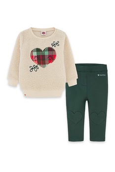 Tuc Tuc, Set de bluza sport din material teddy si colanti cu model inimi, maro nisip, verde englez, rosu Tuc Tuc, Set de bluza sport din material teddy si colanti cu model inimi, maro nisip, verde englez, rosu