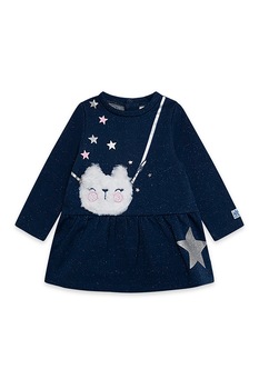 Tuc Tuc, Rochie cu model grafic si terminatie cu peplum, Bleumarin inchis/Alb/Argintiu, 83 CM Tuc Tuc, Rochie cu model grafic si terminatie cu peplum, Bleumarin inchis/Alb/Argintiu, 83 CM