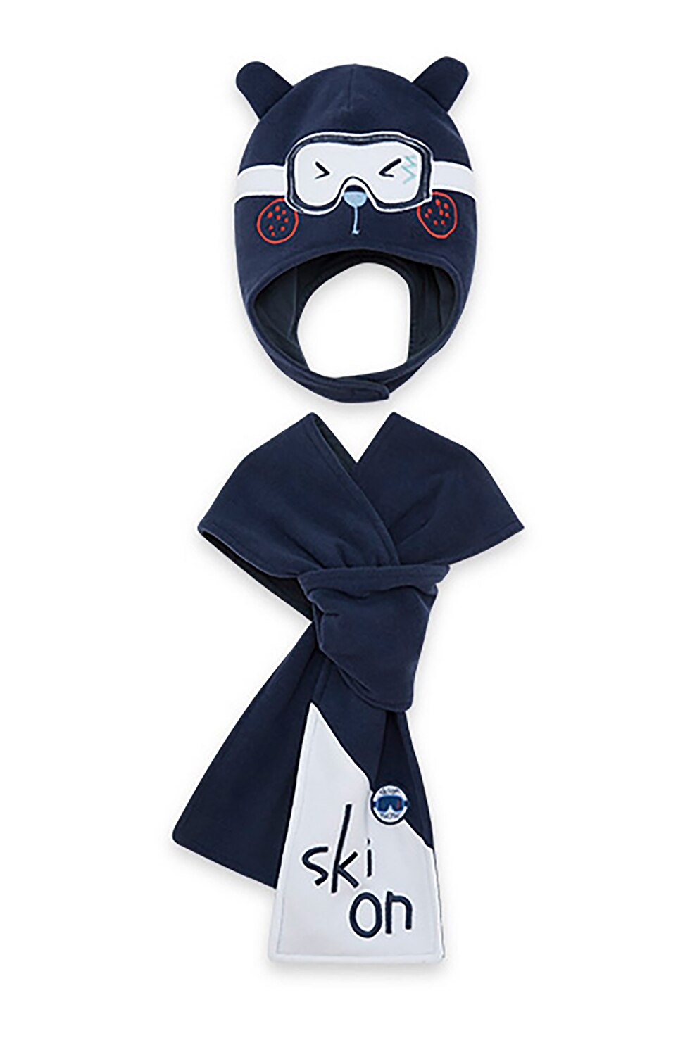 Tuc Tuc, Set de caciula si fular cu model grafic, bleumarin inchis, alb