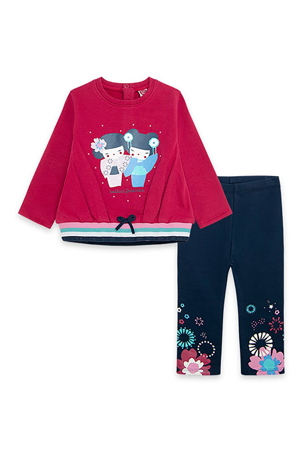 Tuc Tuc, Set de bluza cu model grafic si colanti, roz zmeuriu, bleumarin inchis, alb