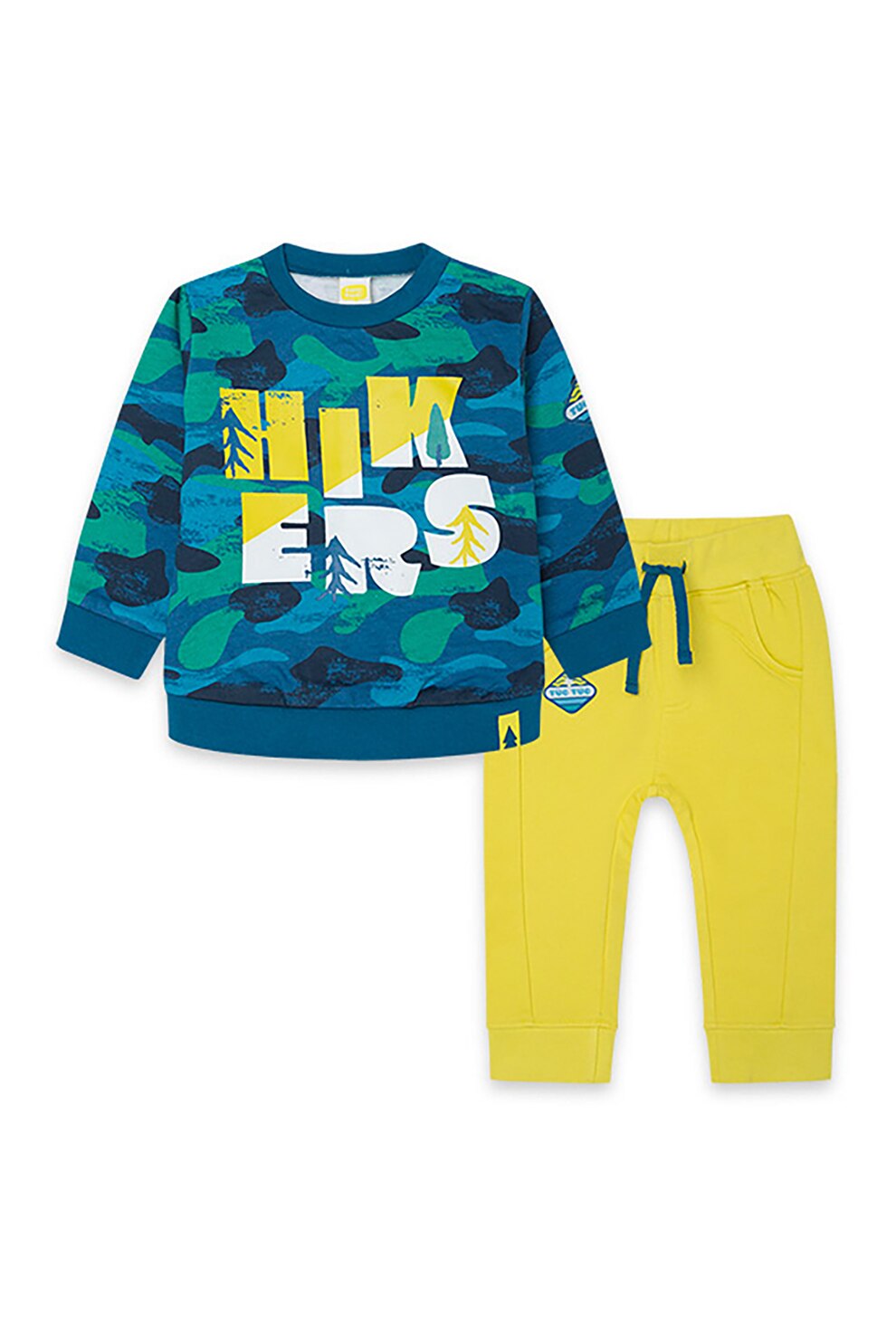 Tuc Tuc, Bluza sport de bumbac si pantaloni sport cu terminatii striate, Albastru/Galben/Verde