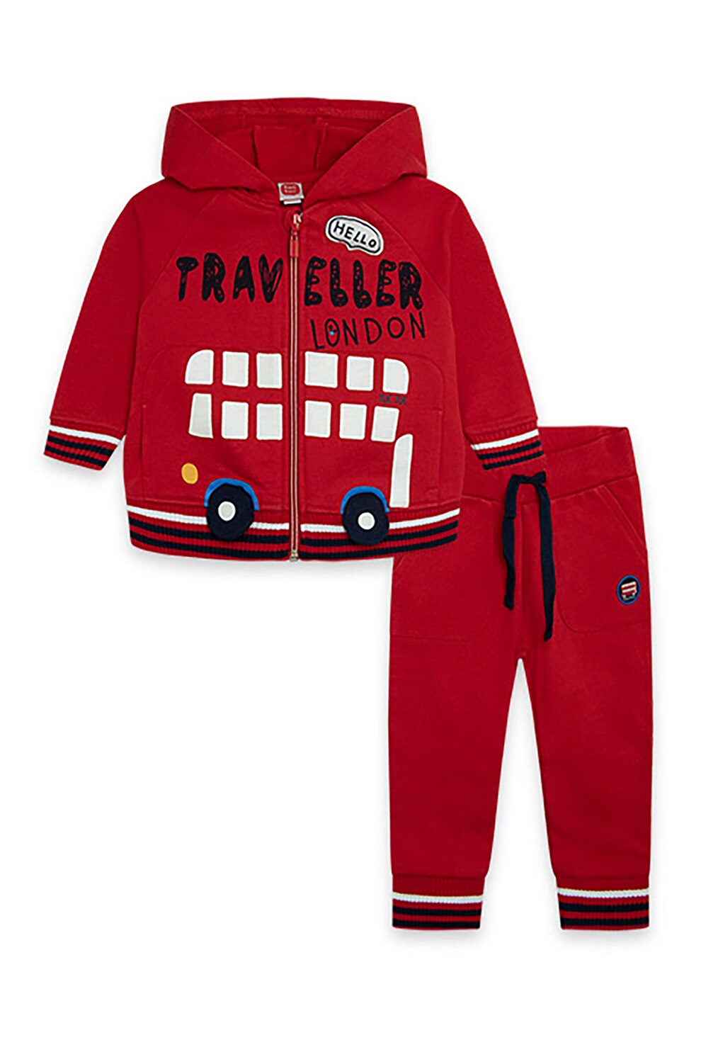 Tuc Tuc,Set de imbracaminte de bumbac - 2 piese, Rosu inchis/bleumarin inchis/alb