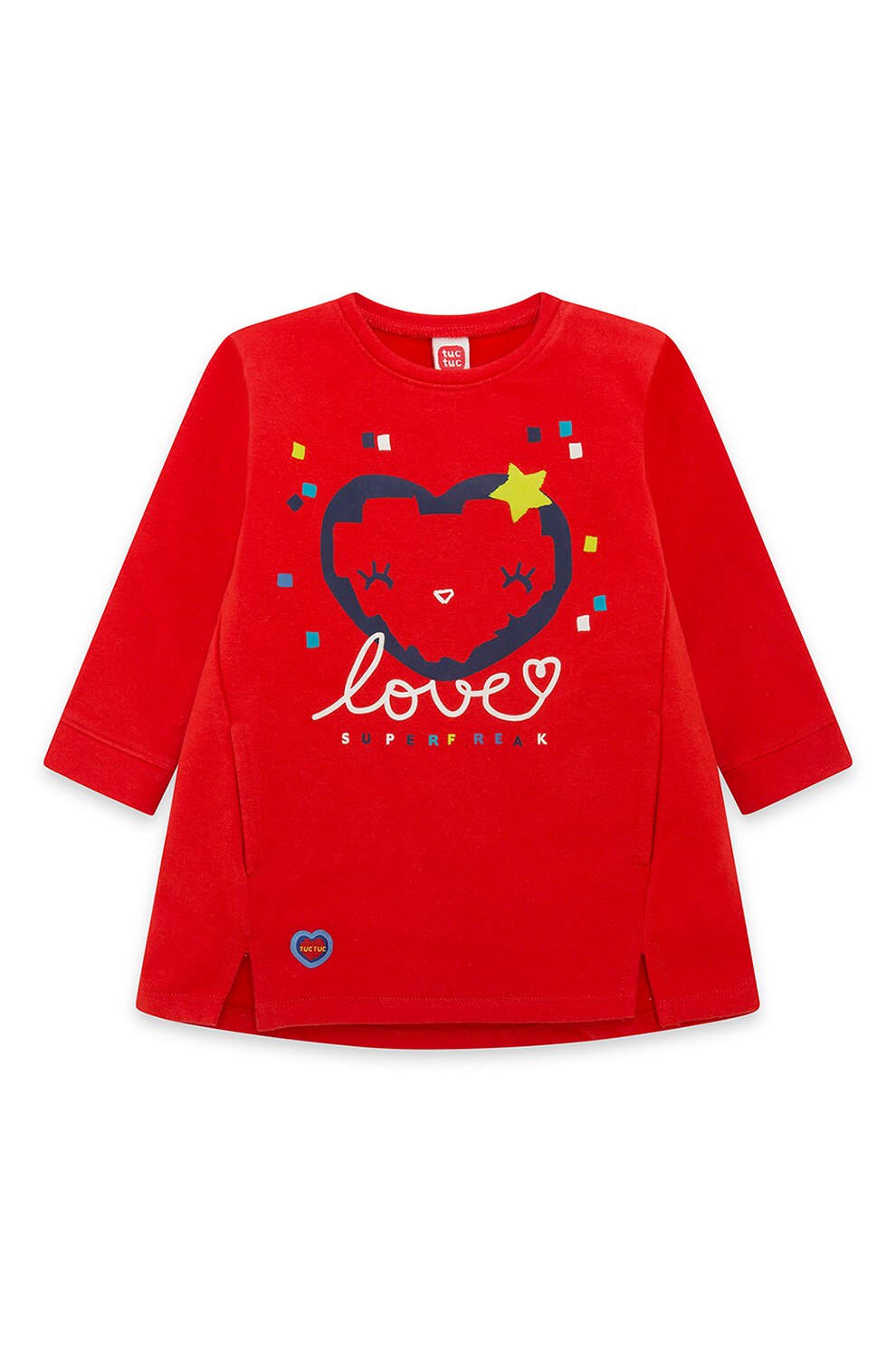 Tuc Tuc, Rochie de bumbac cu croiala A si imprimeu, Rosu/Bleumarin inchis/Alb, 74 CM