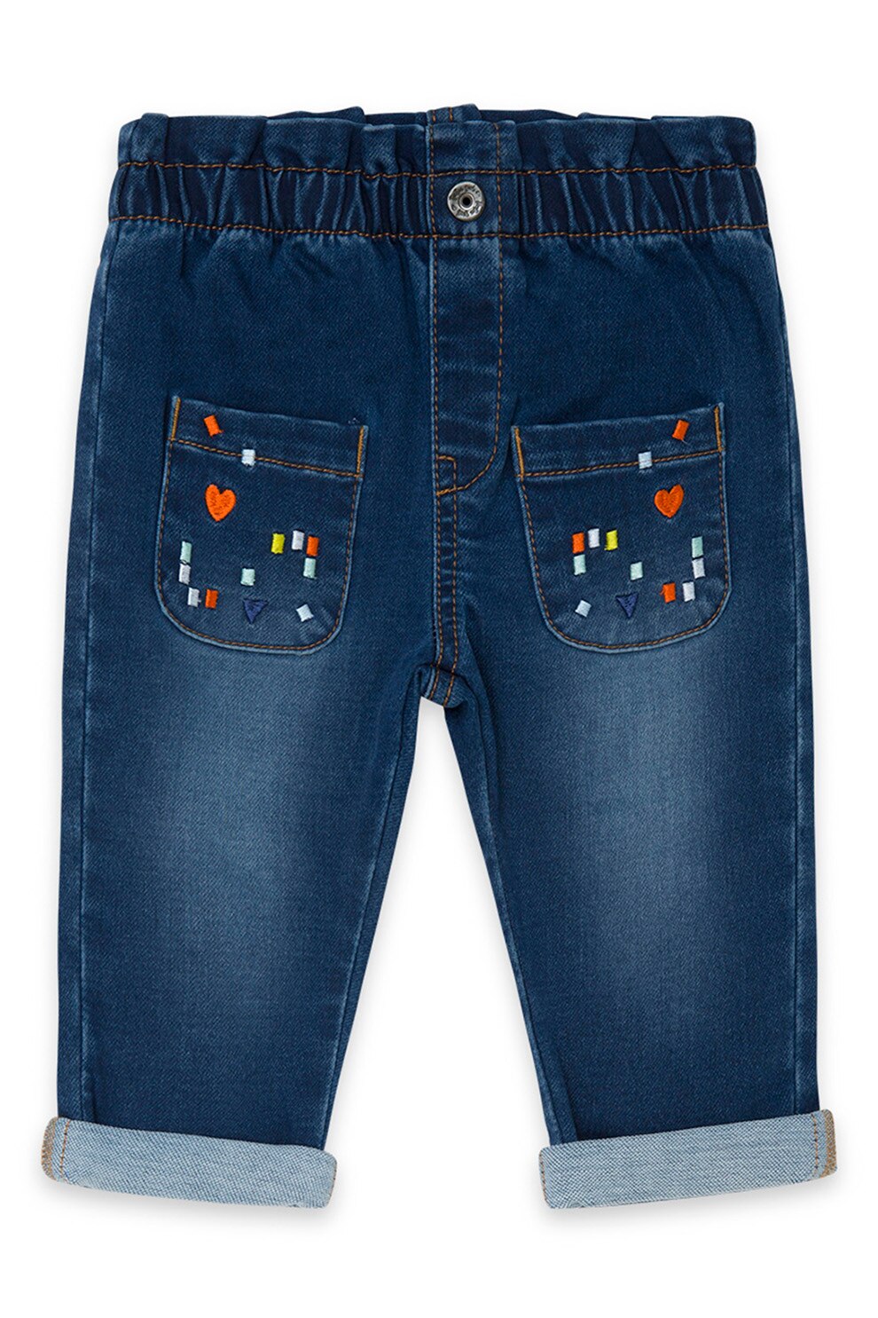 Tuc Tuc, Blugi jogger brodati, Albastru inchis/Oranj/Albastru aquamarin