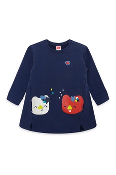 Tuc Tuc, Rochie scurta evazata de bumbac cu imprimeu grafic, Bleumarin/Rosu caramiziu/Alb, 105-110 CM Tuc Tuc, Rochie scurta evazata de bumbac cu imprimeu grafic, Bleumarin/Rosu caramiziu/Alb, 105-110 CM