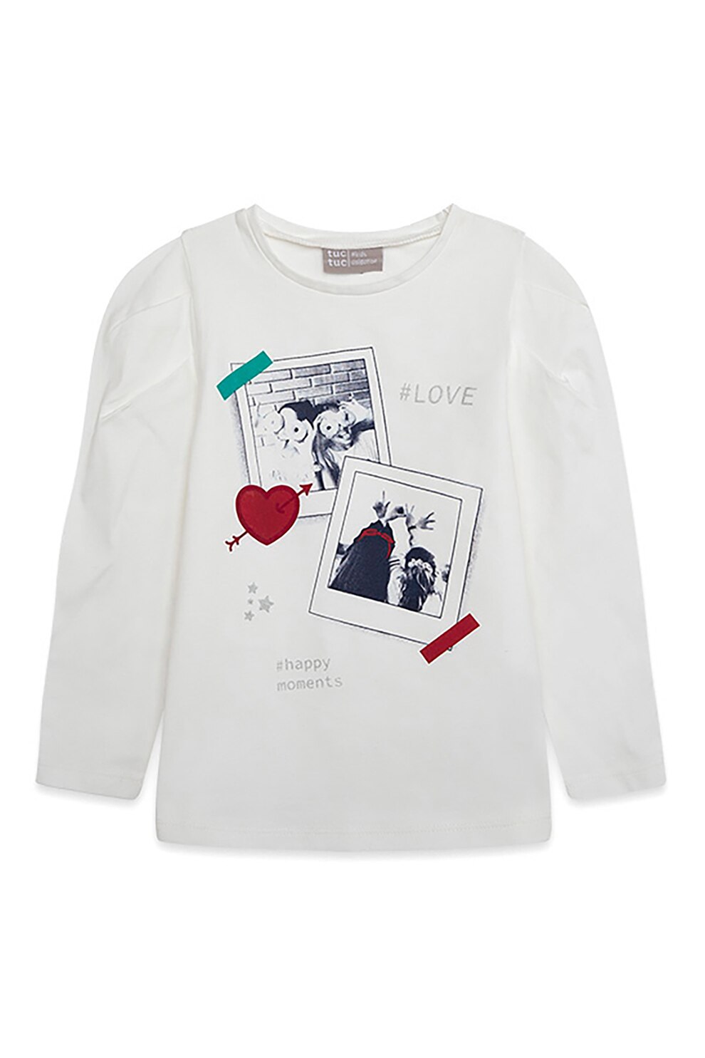 Tuc Tuc, Bluza cu decolteu la baza gatului si imprimeu, alb prafuit, rosu gri cenusa