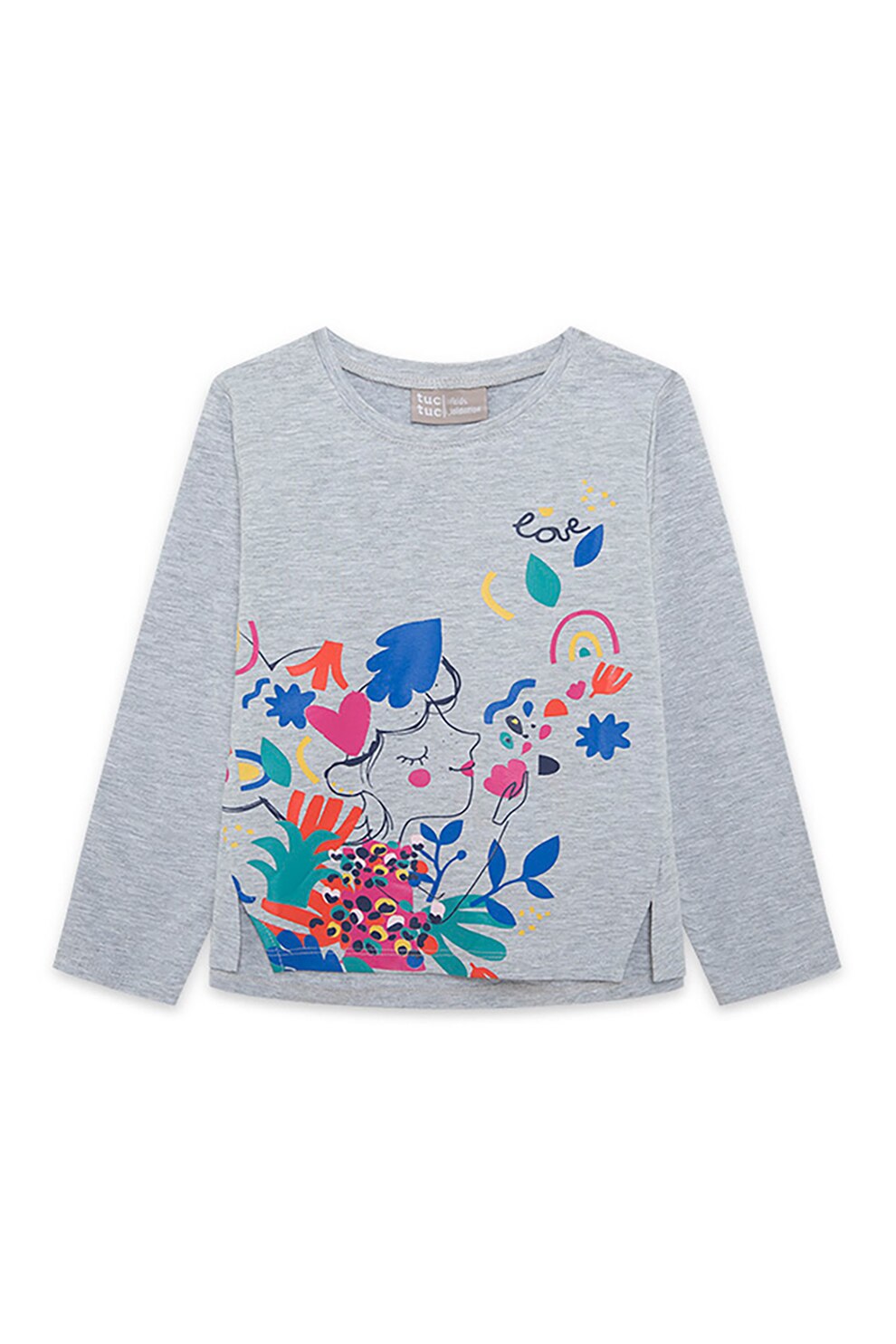 Tuc Tuc, Bluza cu imprimeu si slituri laterale, Gri melange/Roz/Albastru
