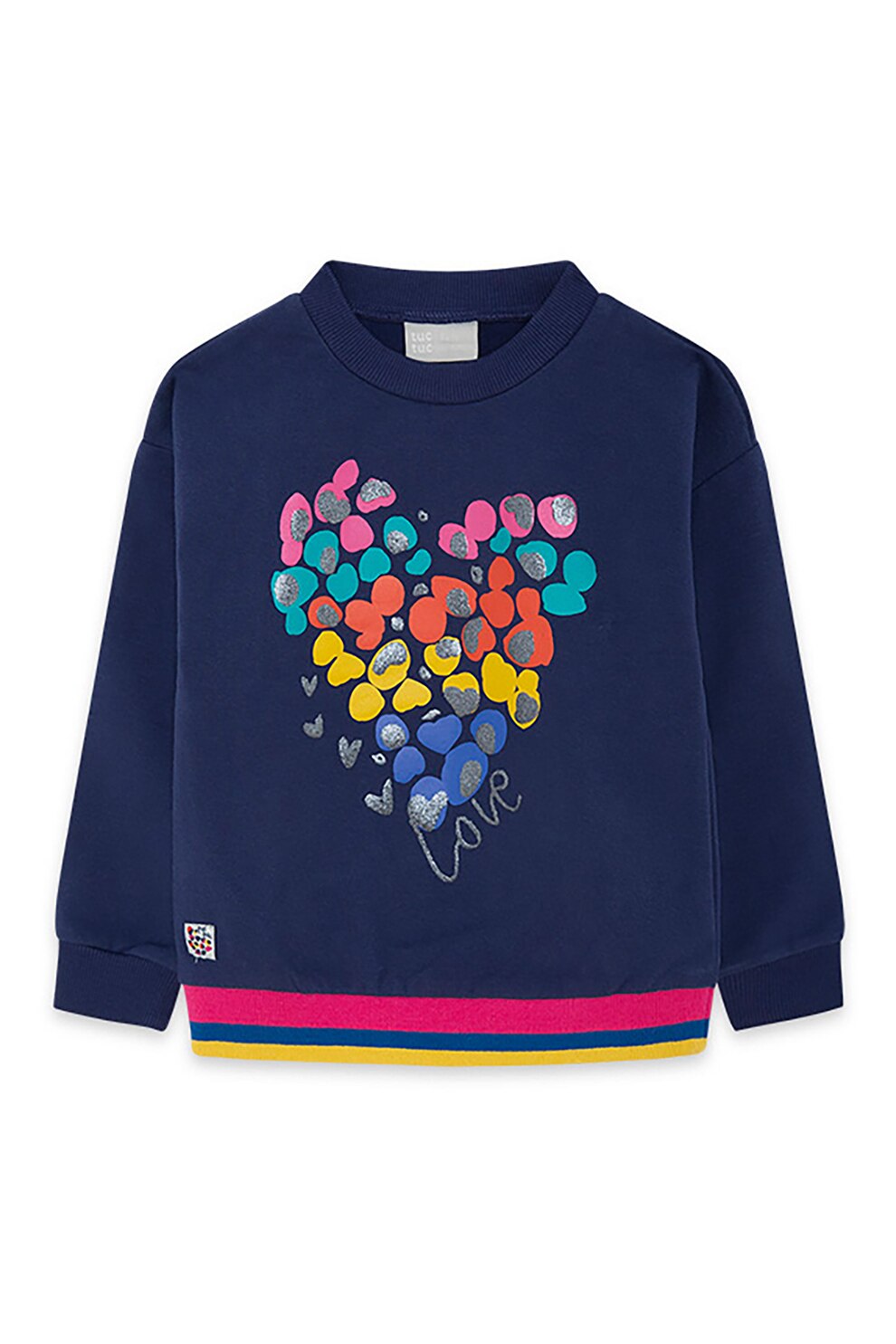 Tuc Tuc, Bluza sport cu decolteu la baza gatului si imprimeu, Bleumarin/Oranj/Galben, 105-110 CM