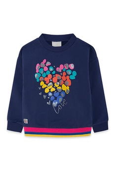 Tuc Tuc, Bluza sport cu decolteu la baza gatului si imprimeu, Bleumarin/Oranj/Galben, 105-110 CM Tuc Tuc, Bluza sport cu decolteu la baza gatului si imprimeu, Bleumarin/Oranj/Galben, 105-110 CM