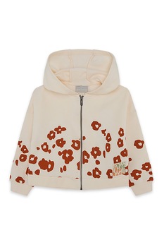 Tuc Tuc, Hanorac cu fermoar si imprimeu floral abstract, Maro nisip/Maro scortisoara Tuc Tuc, Hanorac cu fermoar si imprimeu floral abstract, Maro nisip/Maro scortisoara