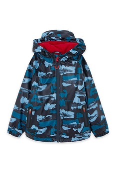 Tuc Tuc, Jacheta de ploaie cu gluga si imprimeu, Negru/Albastru, 117-122 CM Tuc Tuc, Jacheta de ploaie cu gluga si imprimeu, Negru/Albastru, 117-122 CM