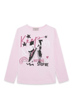 Tuc Tuc, Bluza cu imprimeu grafic si text, roz pastel, negru, violet tyrian Tuc Tuc, Bluza cu imprimeu grafic si text, roz pastel, negru, violet tyrian