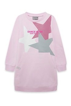 Tuc Tuc, Rochie din jerseu cu buzunar kangaroo, Roz pastel/Gri cenusa/Alb Tuc Tuc, Rochie din jerseu cu buzunar kangaroo, Roz pastel/Gri cenusa/Alb